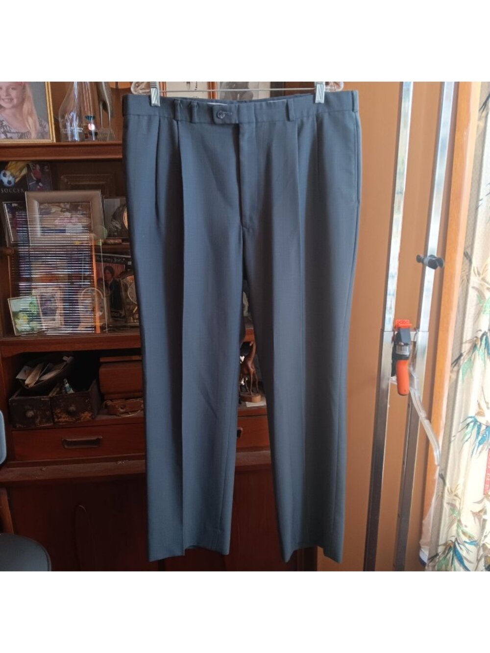 Vintage 36x31 Gray Pleated Dress Pants Trousers Suspender Button Closure Muted